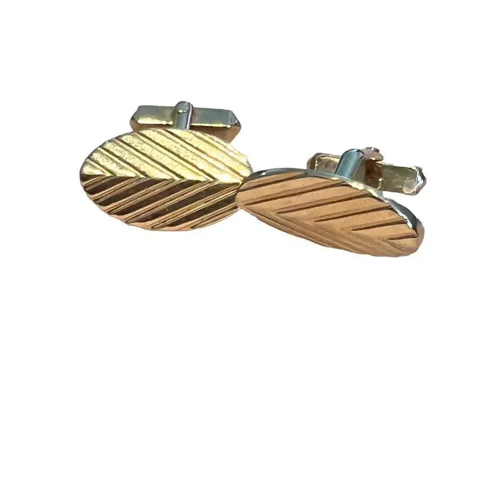 Vintage Swank Goldtone Oval Ribbed Cufflinks